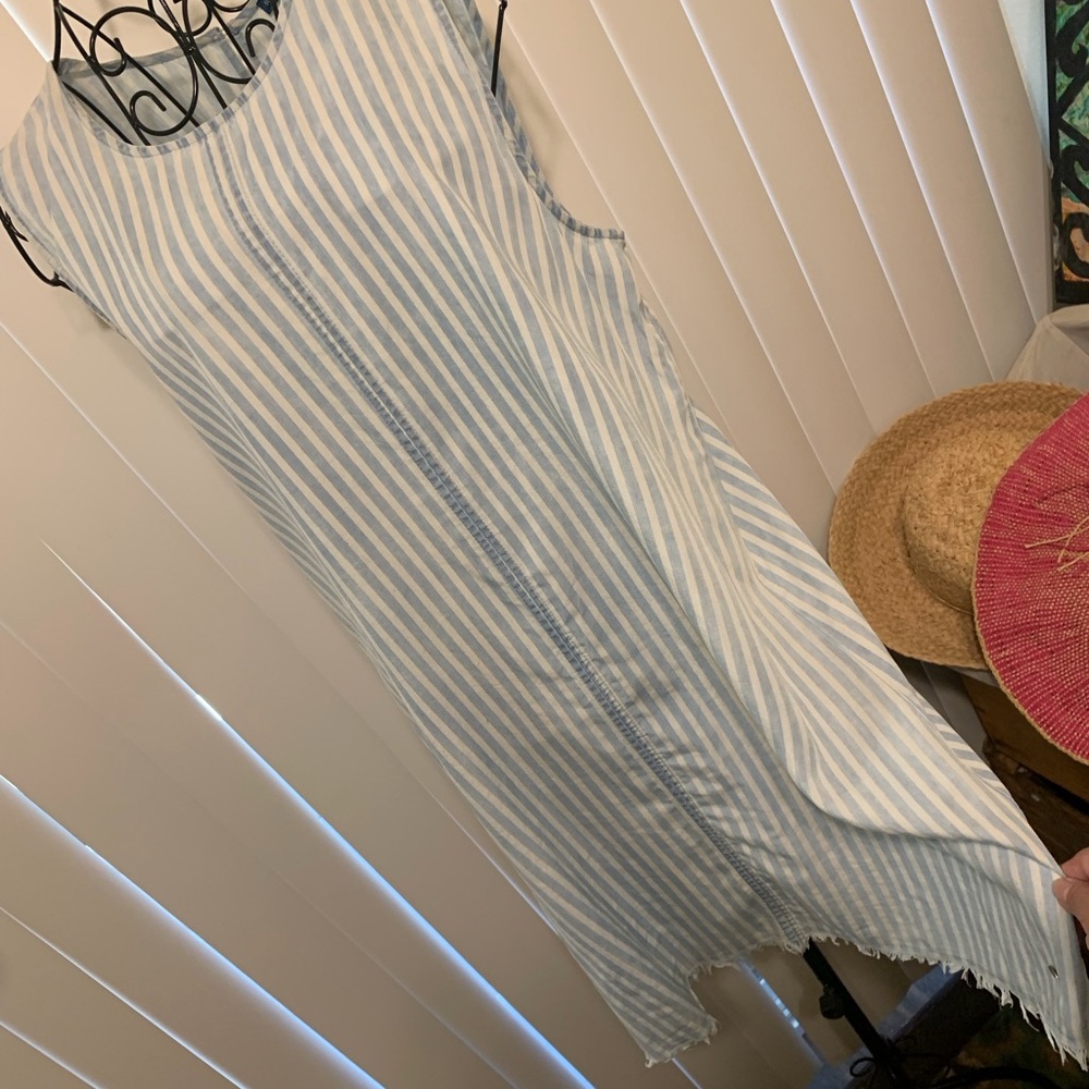 The Southern Shirt Company Light Blue & White Sleeveless Striped Midi Dress - Picture 4 of 12